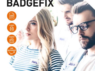 Portanombres autoadhesivo BADGEFIX 46x105 mm pack 240 uds