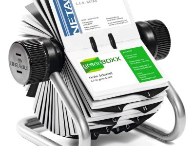 archivo rotatorio para 200 tarjetas de visita plateado metalico