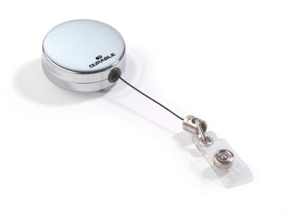 cordon extensible con enganche y cierre boton para portanombres plateado