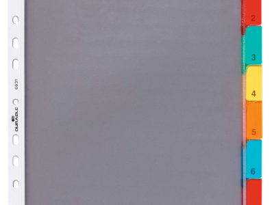 Fundas índice A4 con pestañas soldadas de colores y etiquetas en blanco