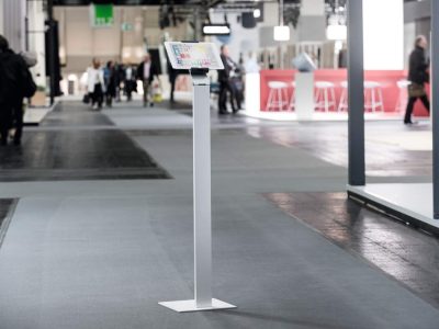 soporte de pie para tablet base de aluminio para eventos giratorio