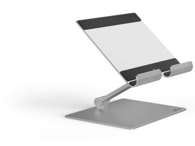 soporte de tablet metalico plateado